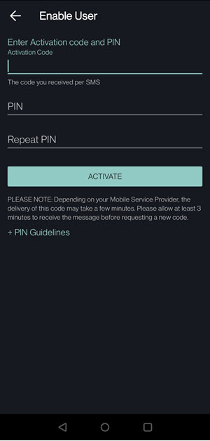 Image of the IBKR mobile enter activation code & pin for android phone. 